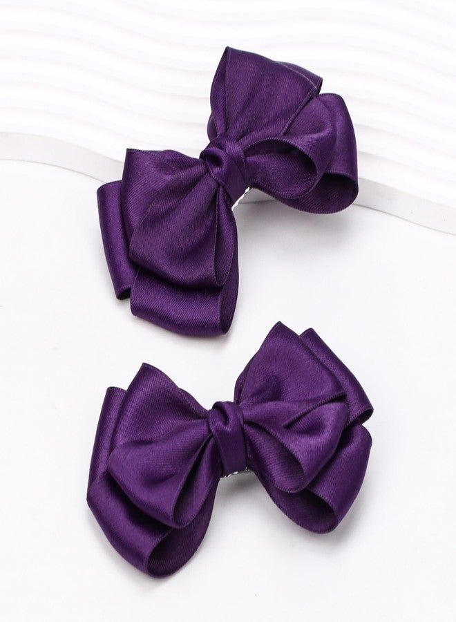 Zolyco 4.5 Inches Double Hair Bows for Women Girls Thick Ribbon Boutique Alligator Clips Hair Accessories for Older Kids Children Young Girls 2 Pcs (Deep Purple) - Image 5